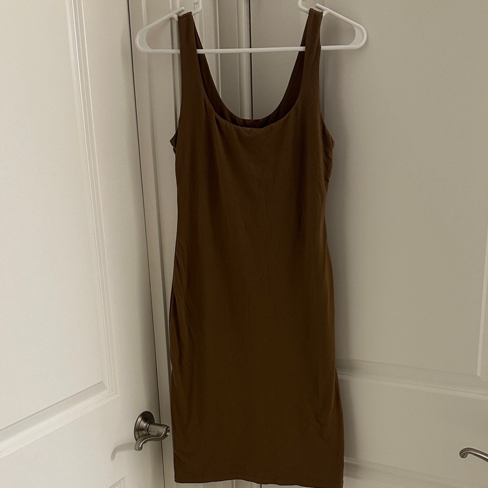 Brown Scoop Neck Mini Dress